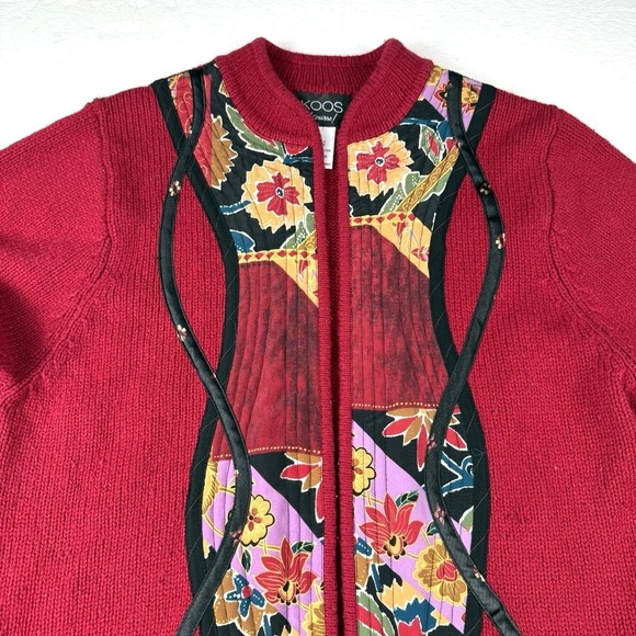 Duster Cardigan Sweater Wool Silk‎ Blend Open Size Large Koos Quilted Mandarin - Picture 7 of 9